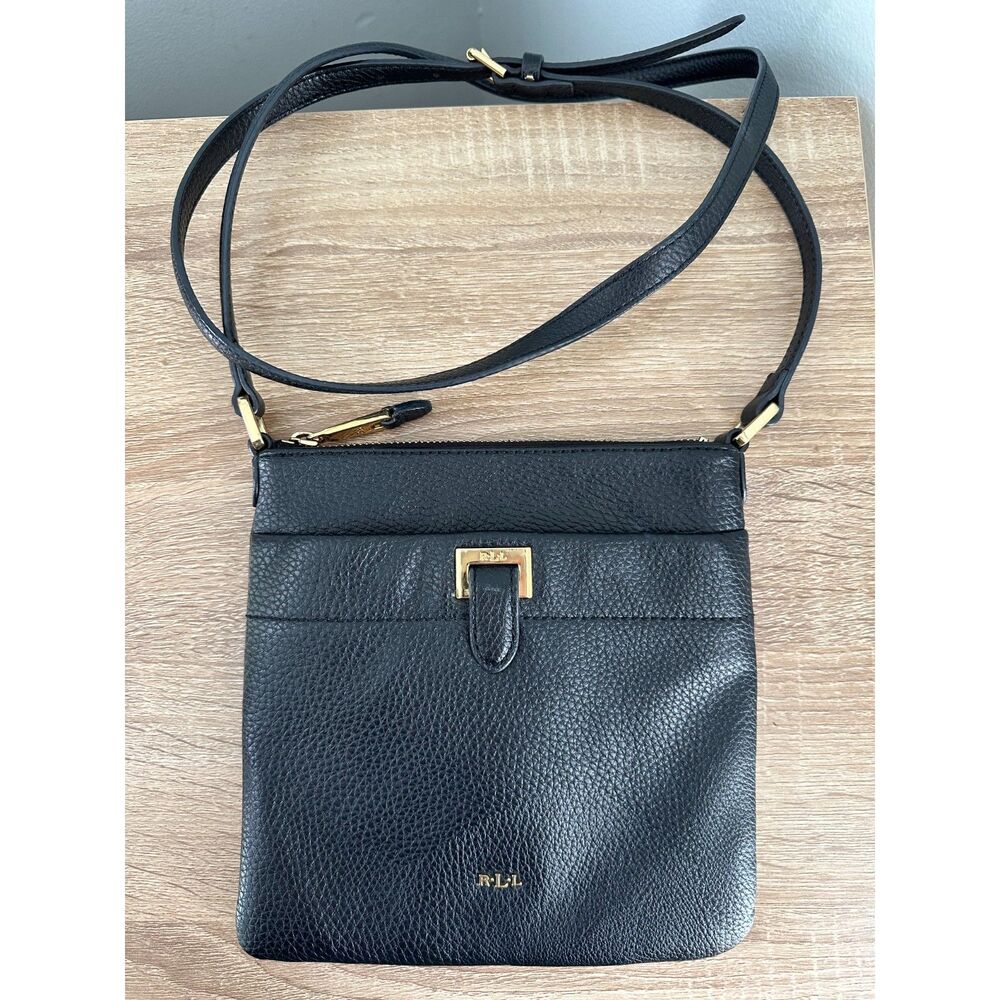 Vintage Ralph Lauren Black Faux Leather Crossbody Bag Carlisle Purse